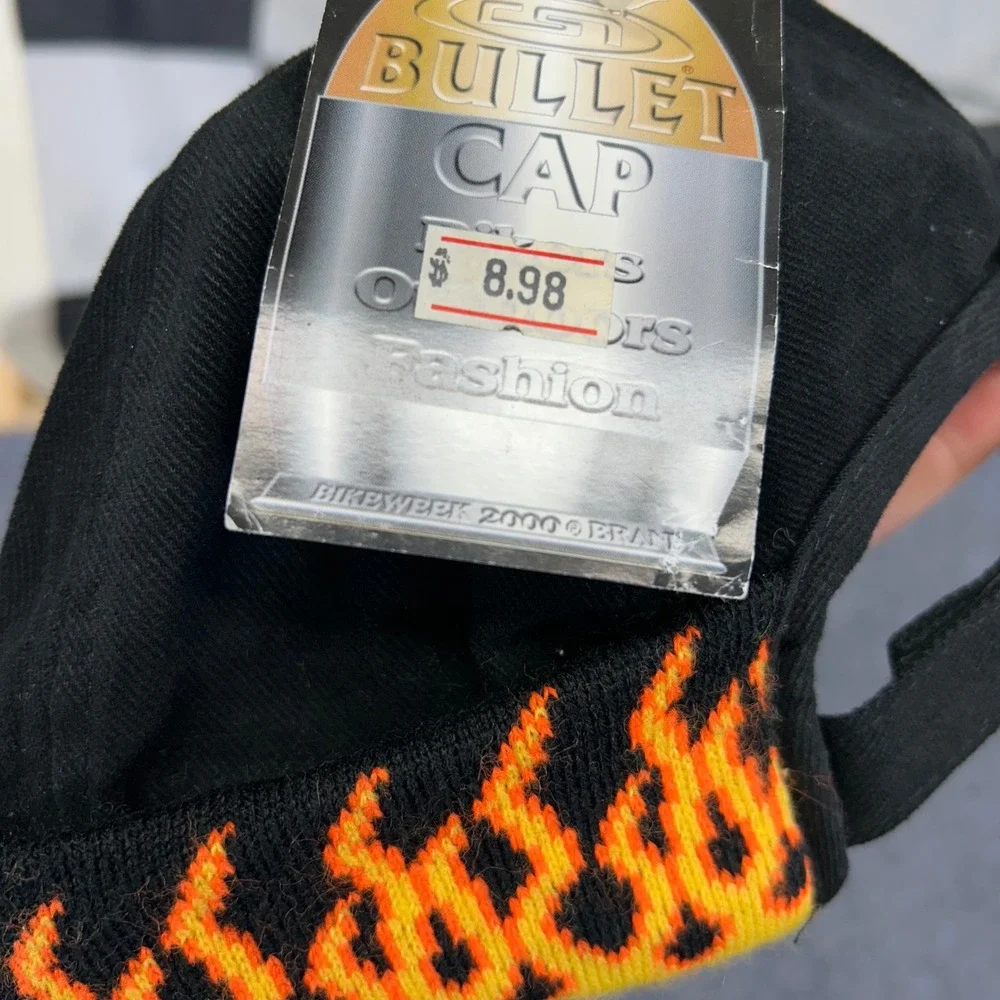 Vintage 2000 Beach Club Promotions Skull Flame Bullet Cap Biker Hat Black NWT